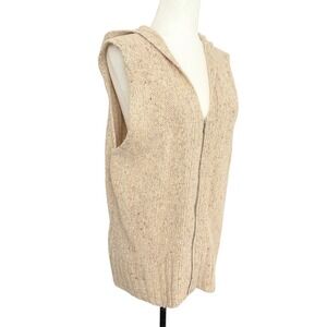 VTG Talbots Wool Cotton Hooded Knit Vest Zip Up Beige Tweed Cottagecore Size XL